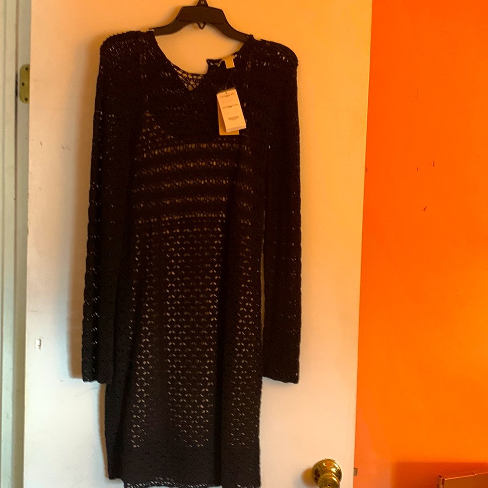 NWT, black dress with gold under slip ,med